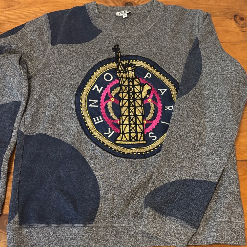 Kenzo Sweater in Gray with Navy and Pink Accents Size small